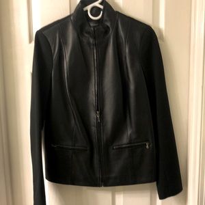 Black leather front bomber jacket